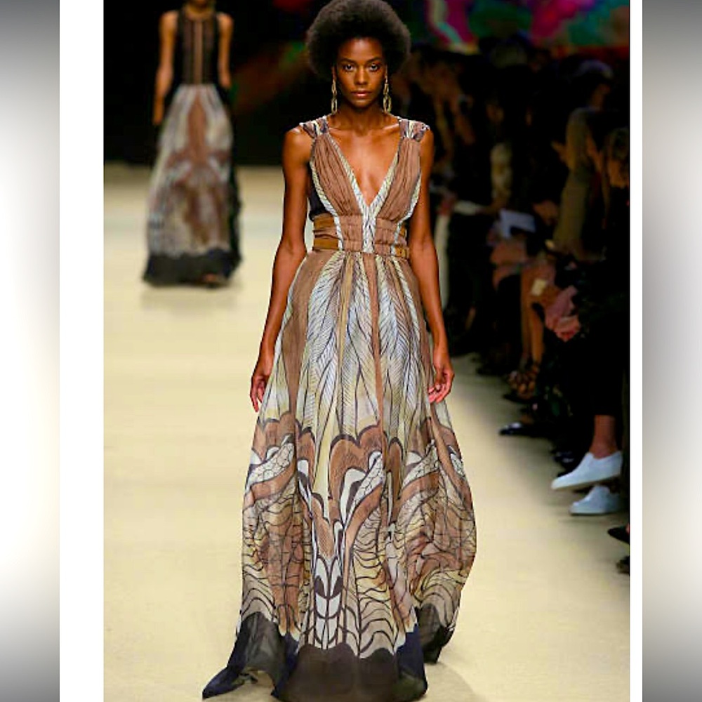 BNWT Alberta Ferretti Runway Collection Silk Belted Maxi-Dress, IT 40 US 4